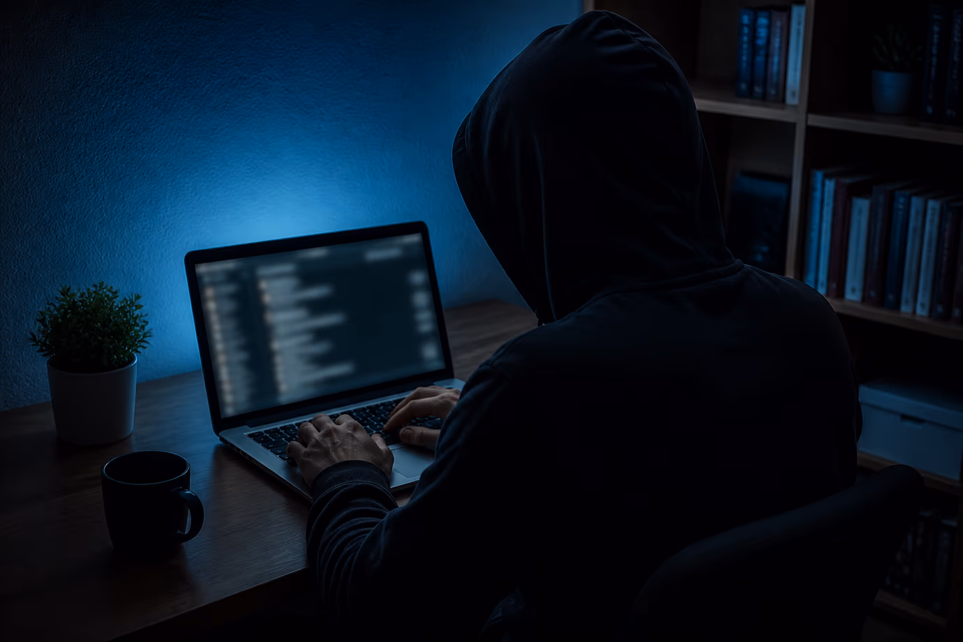 A person is engaged in browsing dark web links on Reddit in a cozy room.